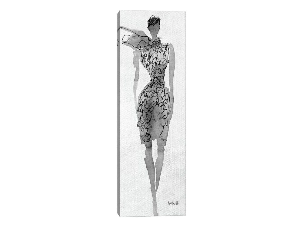 Framed Canvas Art (White Floating Frame) - Fashion Sketchbook VIII by Anne Tavoletti ( People > Silhouettes art) - 36x12 in