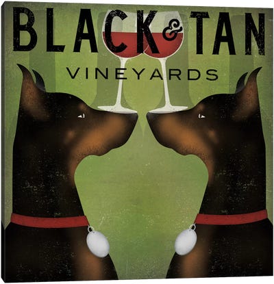 Black & Tan Vineyards (Doberman Pinschers) Canvas Art Print - Drink & Beverage Art