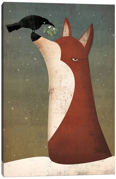 Fox And Mistletoe Canvas Art Print - Ryan Fowler