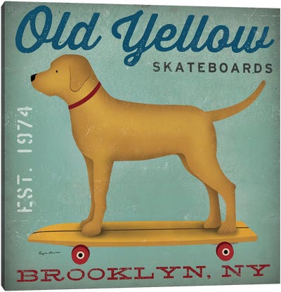 Golden Dog On Skateboard Canvas Art Print - Playroom Art
