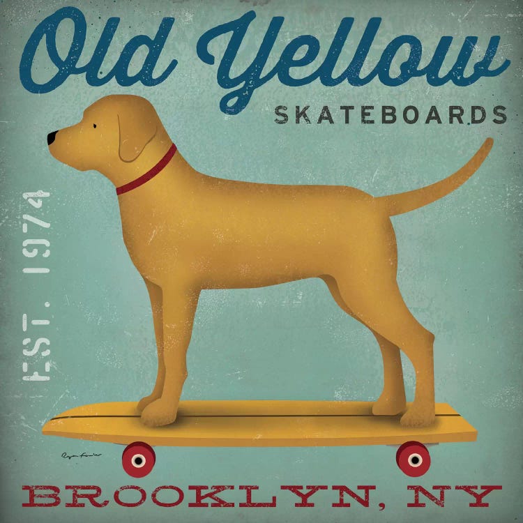 Golden Dog On Skateboard by Ryan Fowler wall art