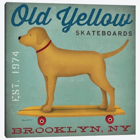 Golden Dog On Skateboard Canvas Print #WAC4247} by Ryan Fowler Canvas Artwork
