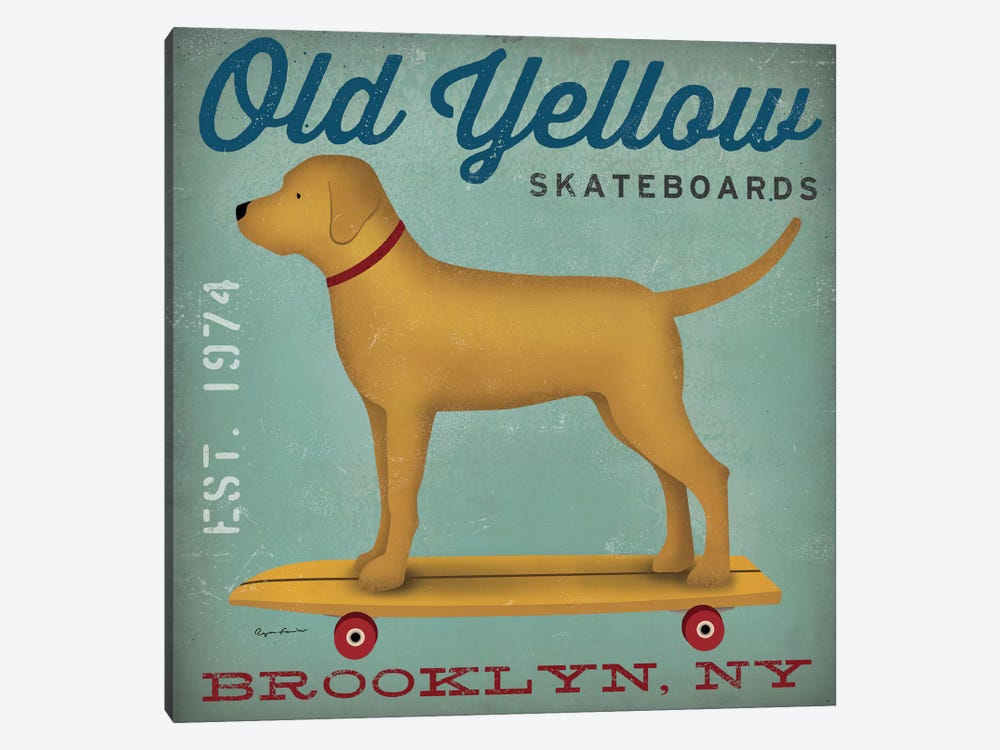 Golden Dog On Skateboard by Ryan Fowler 1-piece Canvas Artwork