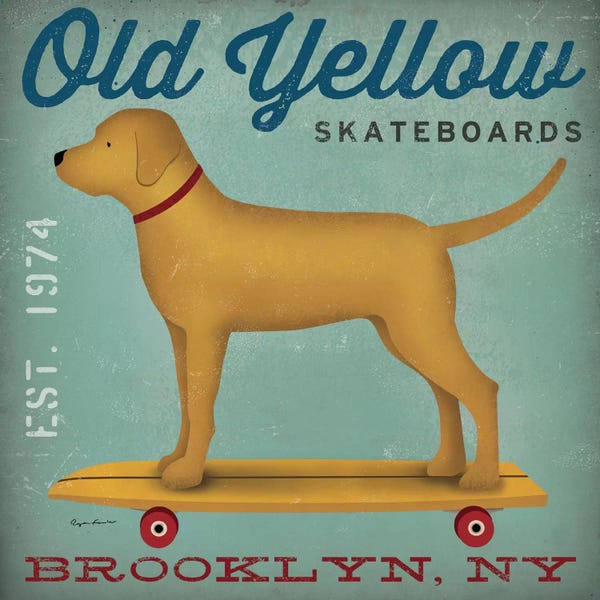 Kids Sports Art: Golden Dog On Skateboard by Ryan Fowler