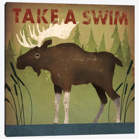 Take A Swim (Moose) Canvas Print #WAC4259} by Ryan Fowler Canvas Artwork