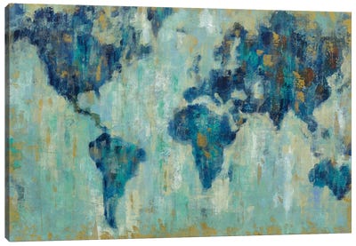 Map Of The World Canvas Art Print - Teal Art