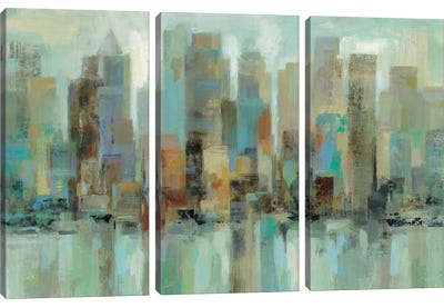Morning Reflections Canvas Art Print - 3-Piece Urban Art
