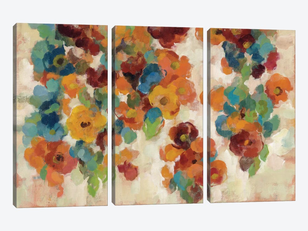 Spice And Turquoise Florals by Silvia Vassileva 3-piece Canvas Print