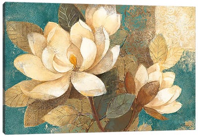 Turquoise Magnolias Canvas Art Print - Home Staging Living Room
