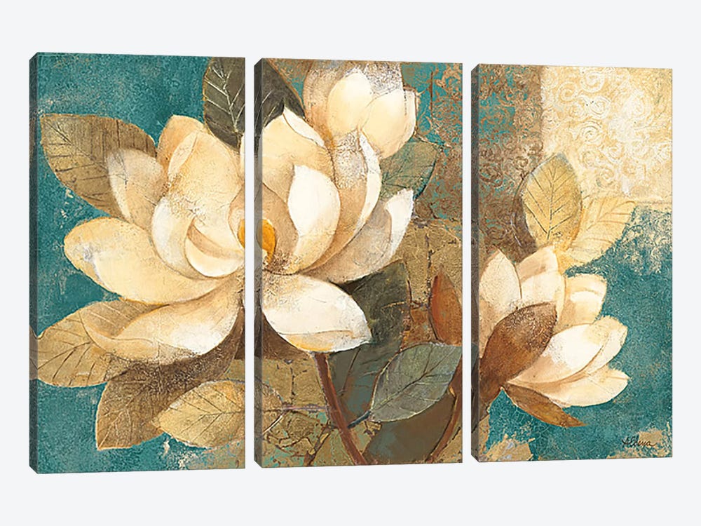 Turquoise Magnolias by Albena Hristova 3-piece Canvas Artwork
