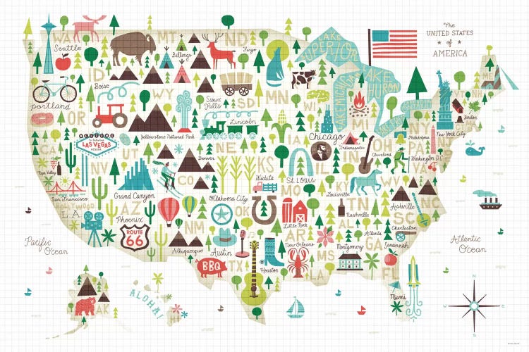 Illustrated USA Map by Michael Mullan wall art