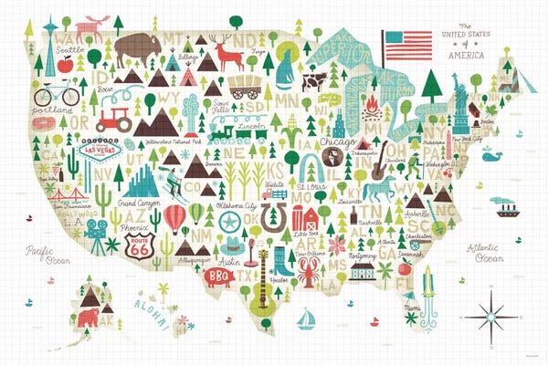American Décor: Illustrated USA Map by Michael Mullan