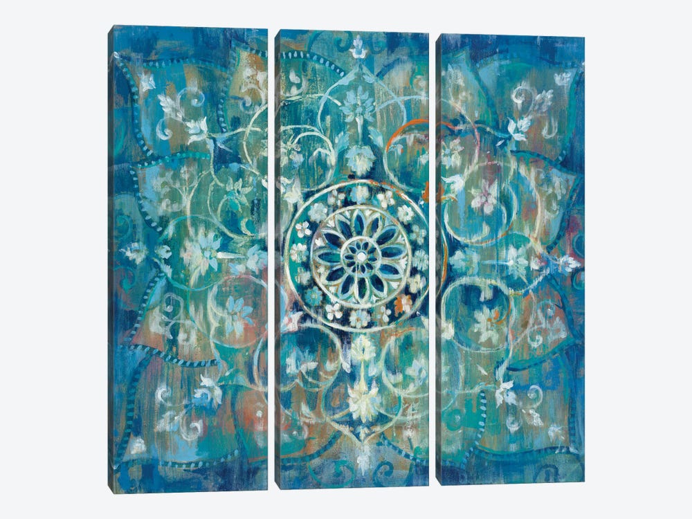 Mandala In Blue III by Danhui Nai 3-piece Canvas Art Print
