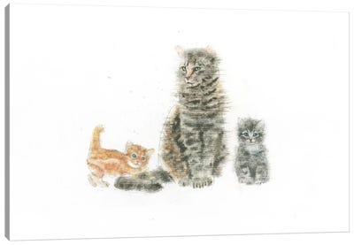 Cat And Kittens Canvas Art Print - Tabby Cat Art