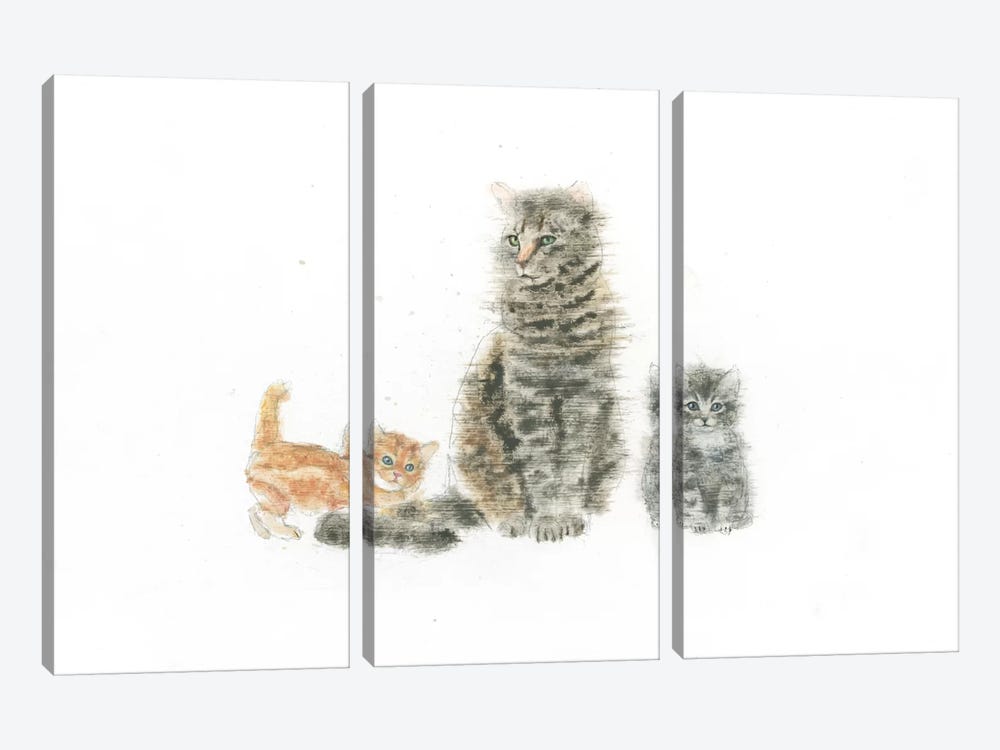 Cat And Kittens by Emily Adams 3-piece Canvas Art Print