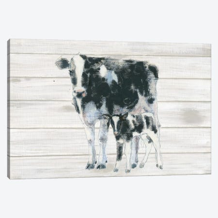 Cow And Calf On Wood Canvas Print #WAC4466} by Emily Adams Canvas Wall Art