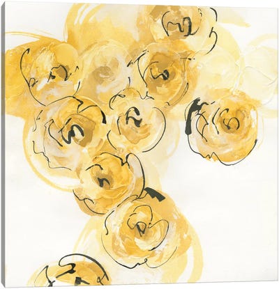Yellow Roses Anew I Canvas Art Print - Soft Yellow & Blue