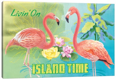 Island Time Flamingo Canvas Art Print - Walls That Talk