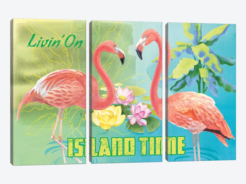 Island Time Flamingo by Beth Grove 3-piece Canvas Wall Art