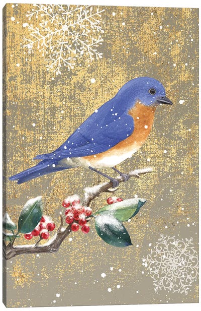 Bluebird II Canvas Art Print - White & Gold