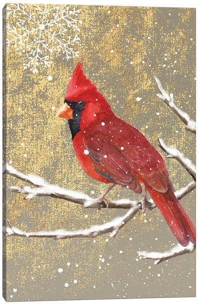 Cardinal I Canvas Art Print - White & Gold