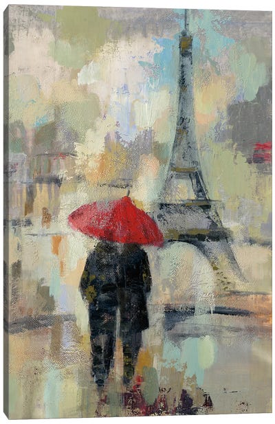 Rain In The City II Canvas Art Print - The Eiffel Tower