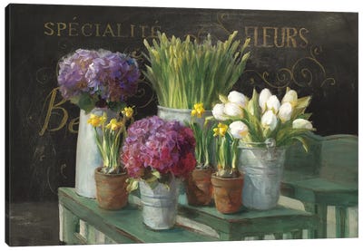 Les Fleurs Printemps On Black Canvas Art Print - Best Selling Floral Art
