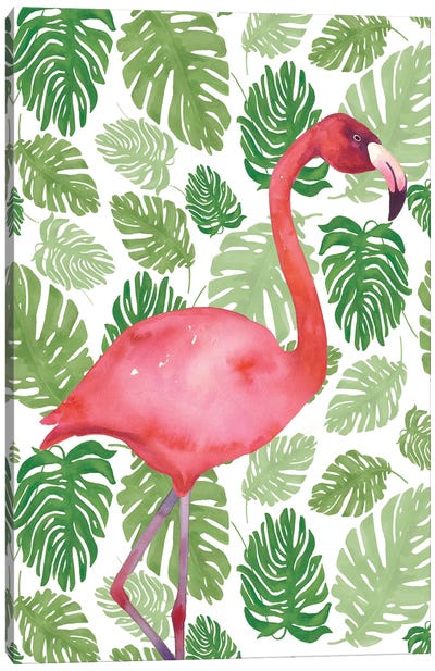Tropical Flamingo I Canvas Art Print - Tropical Leaf Art