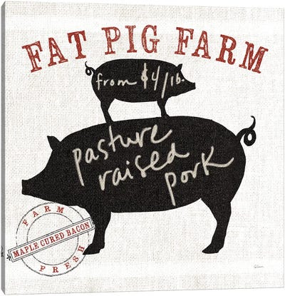 Farm Linen Pig Canvas Art Print - Farmhouse Kitchen Art