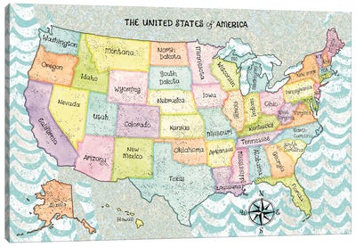 The United States Of America Canvas Art Print - Kids Map Art