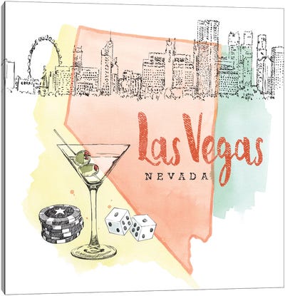 Las Vegas, Nevada (Martini, Dice & Chips) Canvas Art Print