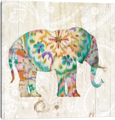 Boho Paisley Elephant I Canvas Art Print - Kids Animal Art