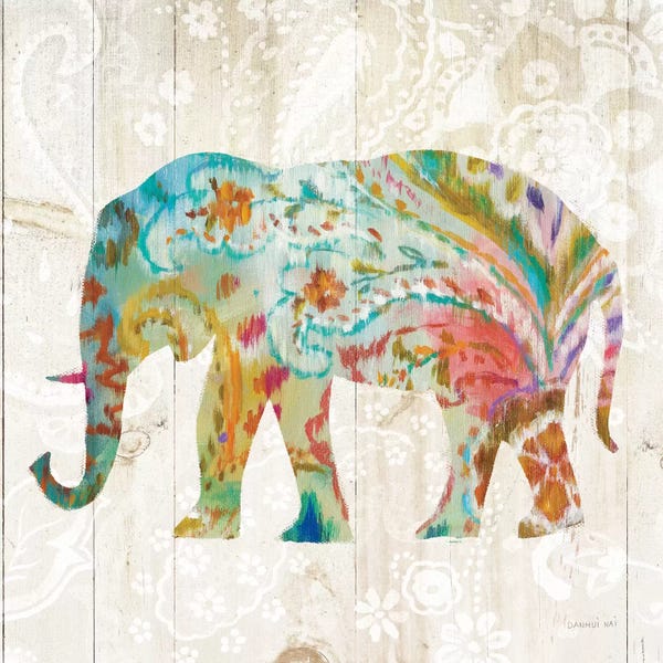 Elephants: Boho Paisley Elephant II by Danhui Nai