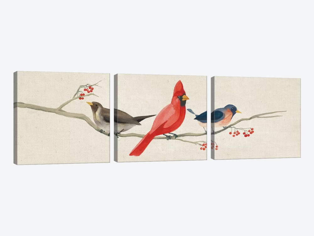 Festive Birds Panel II by Danhui Nai 3-piece Canvas Print
