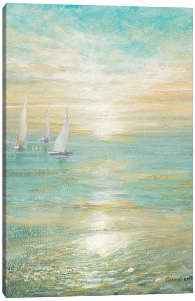 Sunrise Sailboats I Canvas Art Print - Lake & Ocean Sunrise & Sunset Art