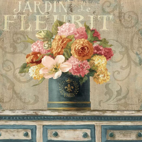 French Country Décor: Tulips In Teal And Gold Hatbox by Danhui Nai