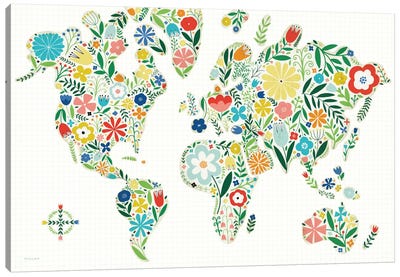 Floral World Map Canvas Art Print - Kids Map Art