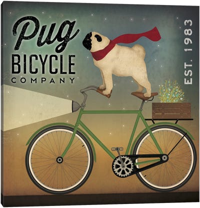 Pug Bicycle Co. Canvas Art Print - Best Selling Dog Art