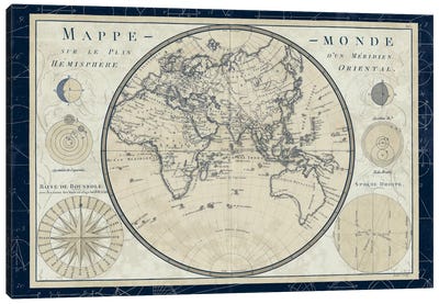Mappe Monde Sur Le Plan D'un Meridien Canvas Art Print - Antique World Maps