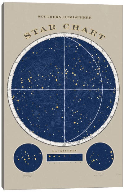 Southern Hemisphere Star Chart Canvas Art Print - Sue Schlabach