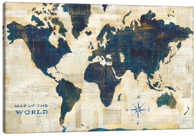 World Map Collage Canvas Art Print - Large Map Art