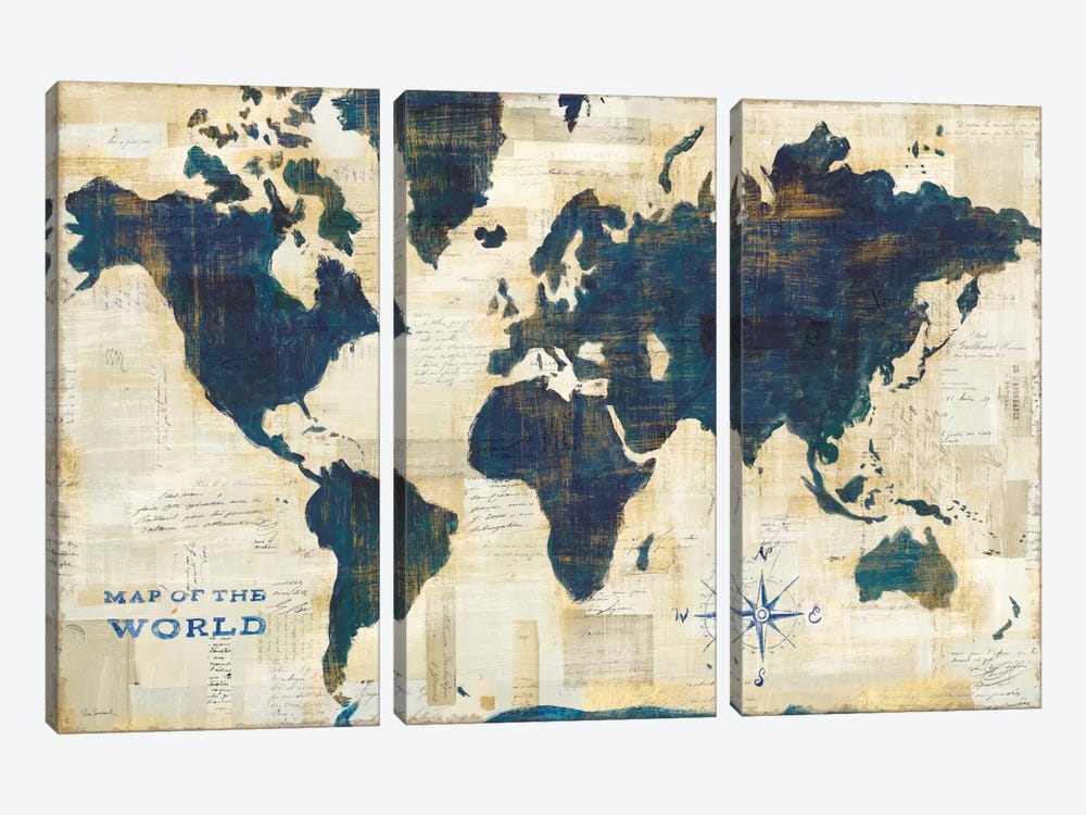 World Map Collage by Sue Schlabach 3-piece Canvas Print