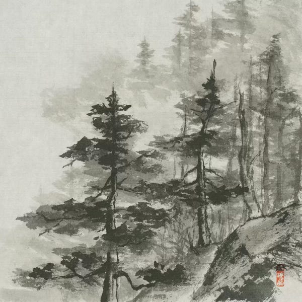 Pine Trees: Sumi Treetops by Chris Paschke