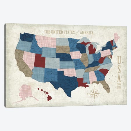 Modern Vintage Blue USA Map Canvas Print #WAC5381} by Michael Mullan Canvas Art Print