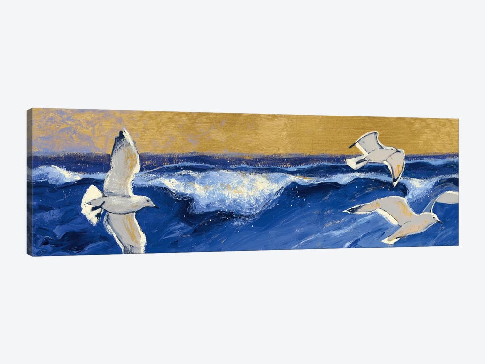 Seagulls with Gold Sky Crop by Shirley Novak 1-piece Canvas Print
