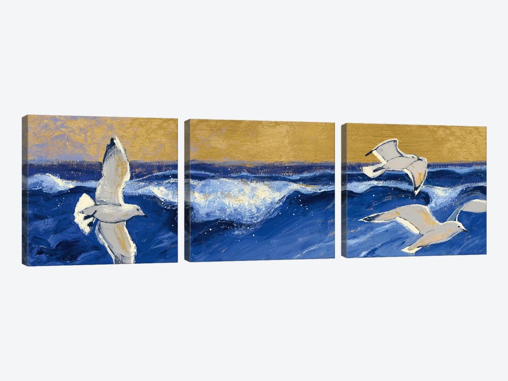 Seagulls with Gold Sky Crop by Shirley Novak 3-piece Canvas Print