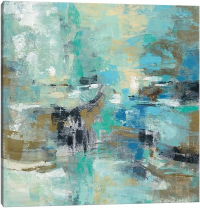Fjord Reflections Canvas Art Print - Teal Abstract Art