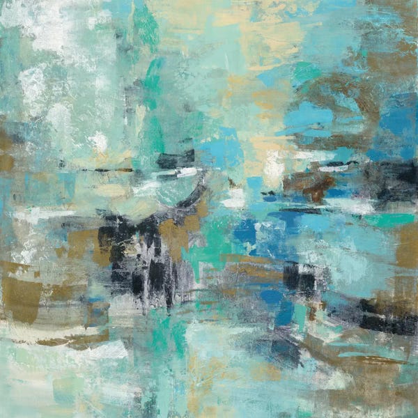 Teal Abstract Art: Fjord Reflections by Silvia Vassileva