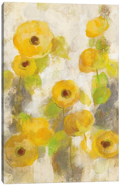 Floating Yellow Flowers II Canvas Art Print - Soft Yellow & Blue