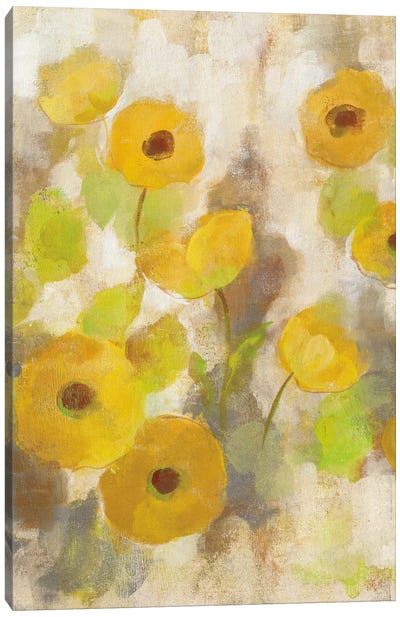 Floating Yellow Flowers III Canvas Art Print - Gray & Yellow Art